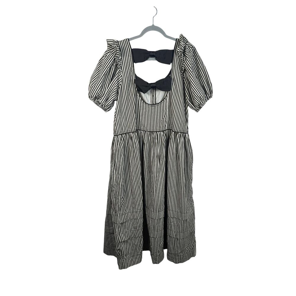 Free People Collier Cord Midi Dress Striped Printed Back Bow Scoop Neck Size S - Picture 4 of 11